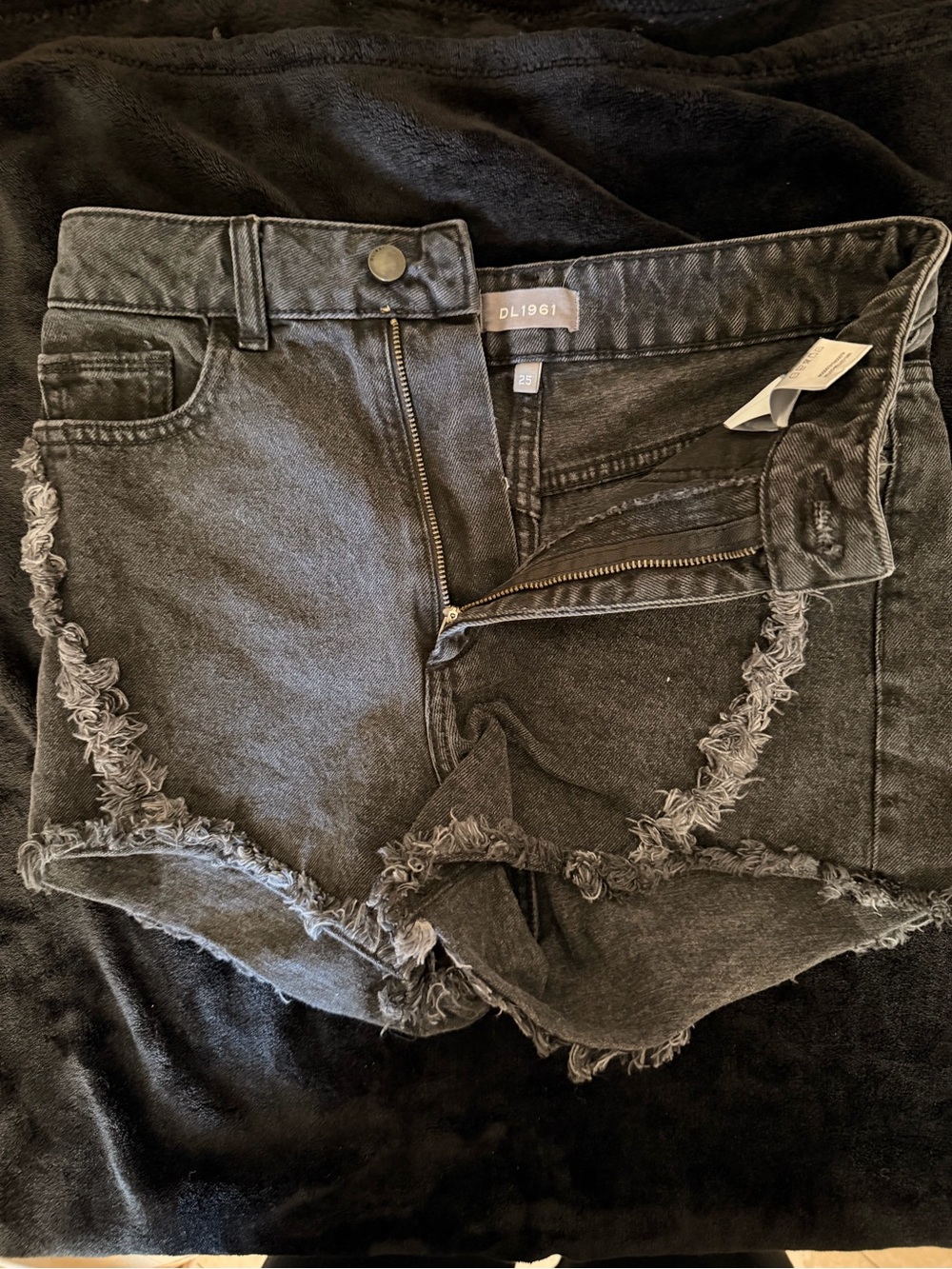 DL1961 Black Coated Denim Shorts with Zip Detail